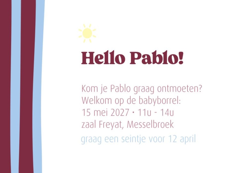 Babyborrelkaartje PABLO • 85x55mm