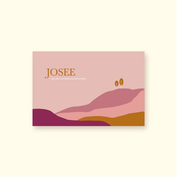 Geboortekaartje minimalistisch landschap en bergen • A6 postkaart • JOSEE