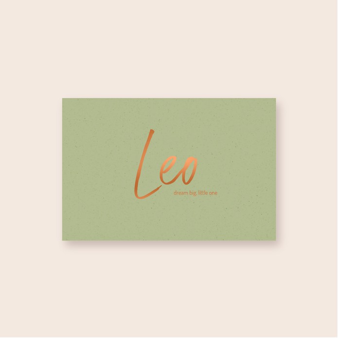 Geboortekaartje blinkende folie minimalistisch • A6 postkaart • LEO